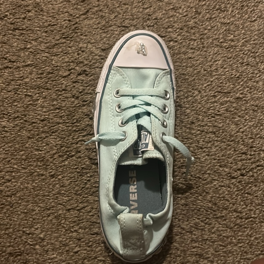 Converse Light Green with rhinestone and letters sneakers